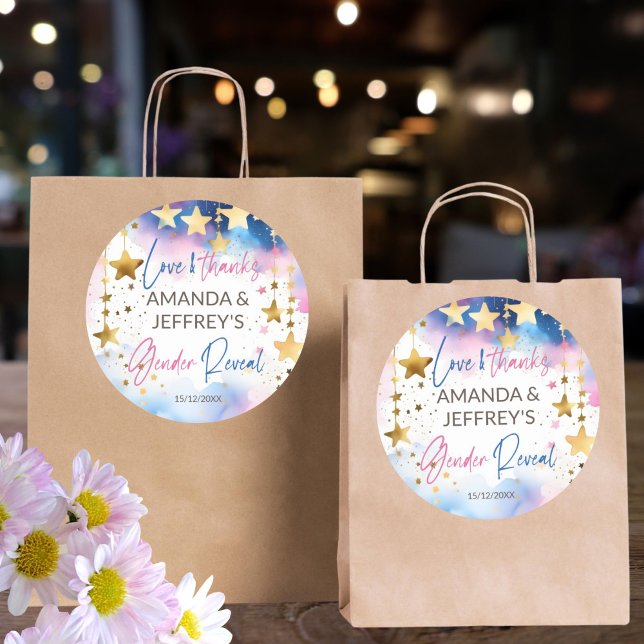 Twinkle Tinkle Stern Geschlecht offenbaren Gefalle Runder Aufkleber (Twinkle twinkle little star gender reveal favor stickers pink and blue gold stars thank you stickers)