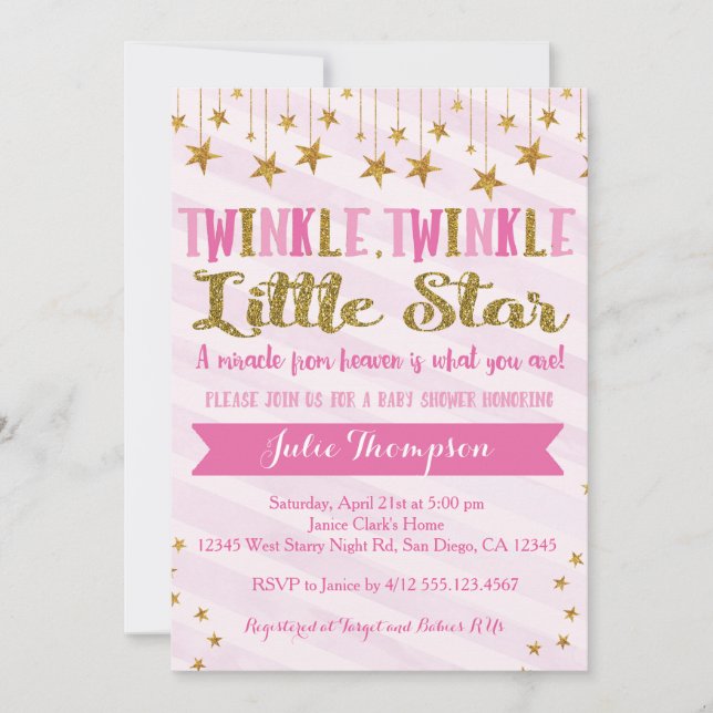 Twinkle Twinkle Baby Dusche Einladung (Vorderseite)