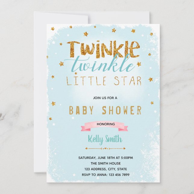 Twinkle Twinkle Baby Dusche Einladung (Vorderseite)
