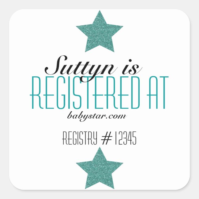 TWINKLE TWINKLE BABY SHOWER REGISTRIERUNGSSCHALTER QUADRATISCHER AUFKLEBER (Vorderseite)