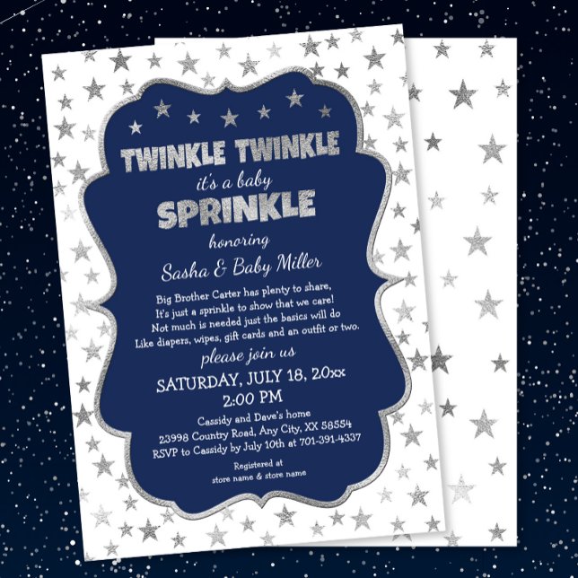 Twinkle Twinkle Baby Sprinkle, Silber der Marine l Einladung (Von Creator hochgeladen)