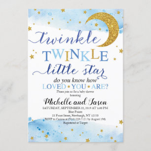 Twinkle Twinkle (Blue & Gold) Babydusche Einladung