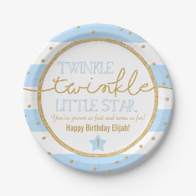 Twinkle Twinkle Blue und Gold Geburtstags-Teller Pappteller (Vorderseite)