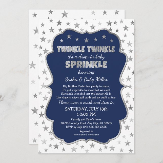 Twinkle Twinkle Drop-in Baby Sprinkle Einladung (Vorne/Hinten)