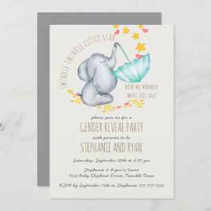 Twinkle Twinkle Elephant Gray Gender Reveal Einladung