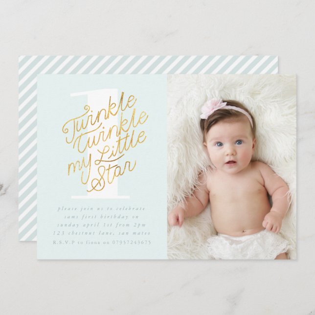 TWINKLE TWINKLE GEBURTSTAGSPARTEEINLADUNG EINLADUNG (Vorne/Hinten)
