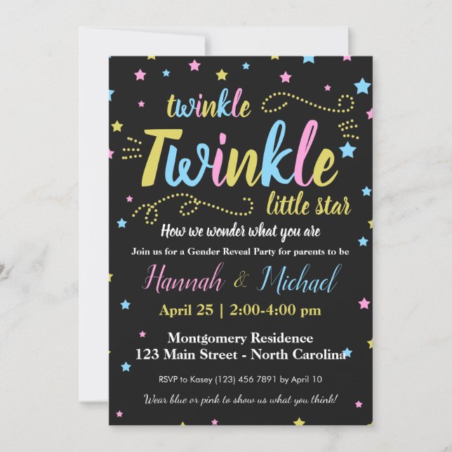 Twinkle Twinkle Gender Little Star Reveal UAWG Einladung (Vorderseite)
