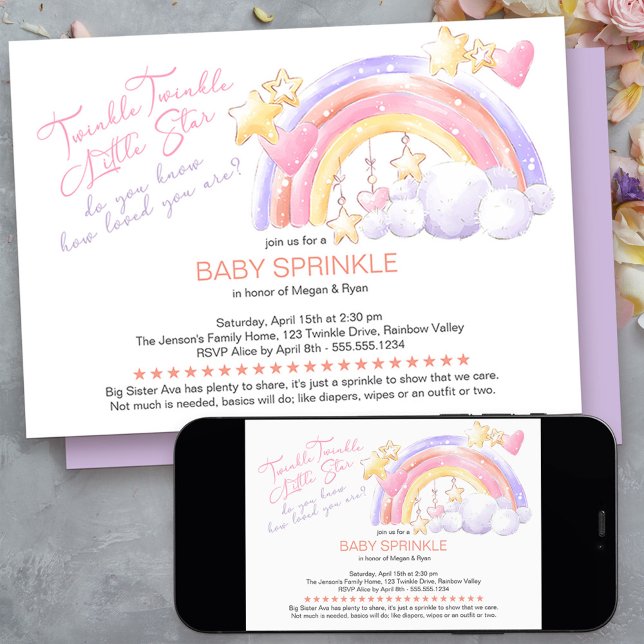 Twinkle Twinkle Hübsch Rainbow Baby Sprinkle Einladung (twinkle twinkle little star baby sprinkle invitation - message me to create additional templates)