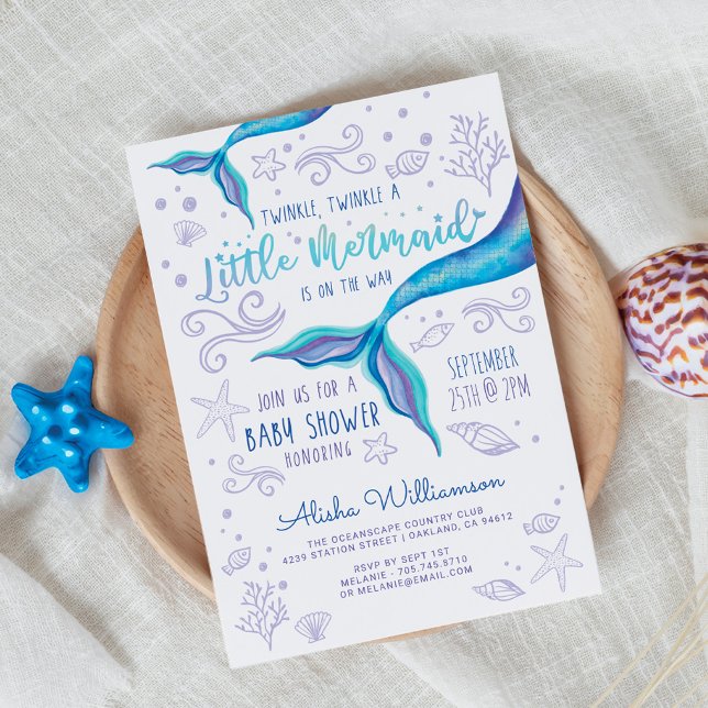 Twinkle Twinkle Iridescent Ocean Meerjungfrau Weiß Einladung (Twinkle Twinkle Iridescent Ocean Mermaid White Invitation)