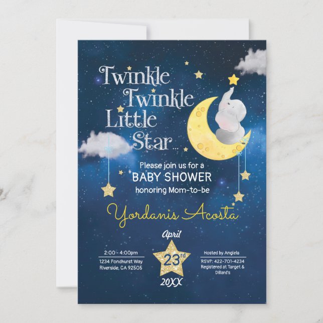 Twinkle Twinkle Kleine Stern Babydusche Einladung (Vorderseite)