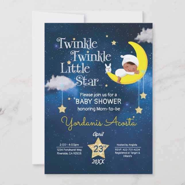 Twinkle Twinkle Kleine Stern Babydusche Einladung (Vorderseite)