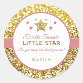 Twinkle Twinkle kleine Sterne Rosa und Goldkleber Runder Aufkleber