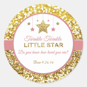 Twinkle Twinkle kleine Sterne Rosa und Goldkleber Runder Aufkleber