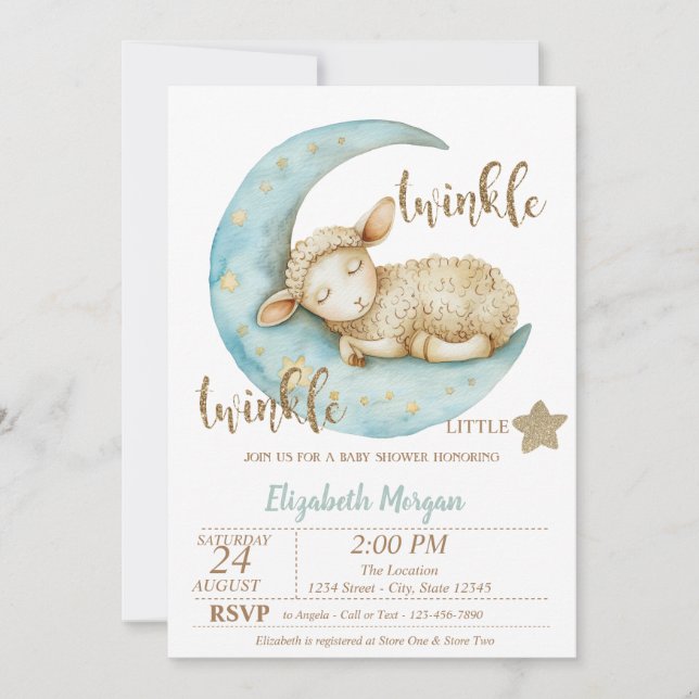 Twinkle Twinkle Little Sheep Baby Dusche Einladung (Vorderseite)