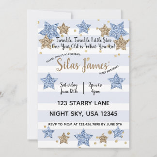 Twinkle Twinkle Little Star 1. Geburtstag Blue Gol Einladung