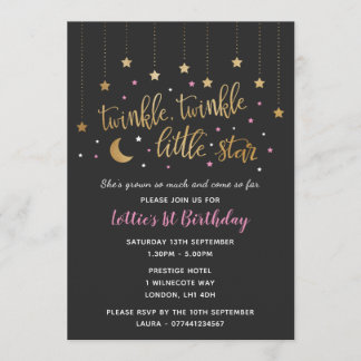 Twinkle Twinkle Little Star 1. Geburtstag Einladun Einladung