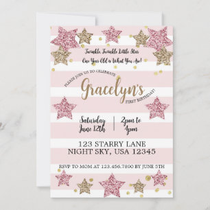 Twinkle Twinkle Little Star 1. Geburtstag Pink Gol Einladung