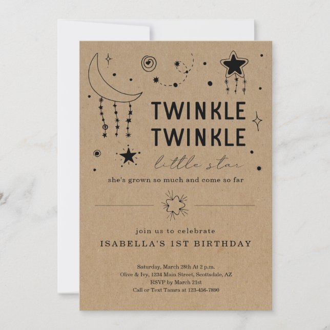 Twinkle Twinkle Little Star 1st Boy Girl Geburtsta Einladung (Vorderseite)