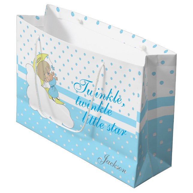 Twinkle, Twinkle Little Star - Baby Blue Große Geschenktüte (Vorderseite Schrägansicht)