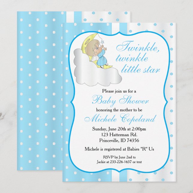 Twinkle, Twinkle Little Star - Baby Boy Einladung (Vorne/Hinten)