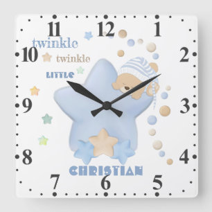 Twinkle Twinkle Little Star Baby Boy Teddy Bear Sq Quadratische Wanduhr