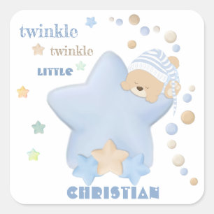 Twinkle Twinkle Little Star Baby Boy Teddy Bear Sq Quadratischer Aufkleber