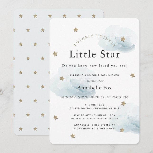 Twinkle Twinkle Little Star Baby Dusche Einladung (Vorne/Hinten)