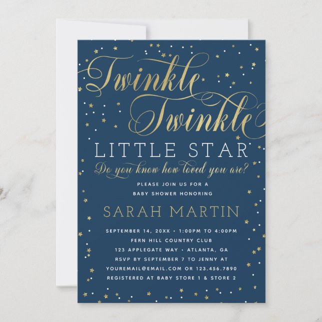 Twinkle Twinkle Little Star Baby Dusche Einladung (Vorderseite)