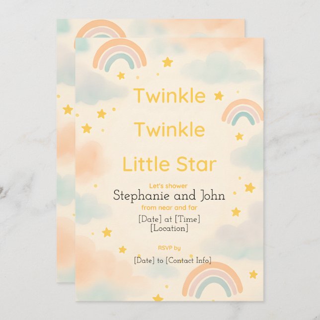 Twinkle Twinkle Little Star Baby Dusche Einladung (Vorne/Hinten)