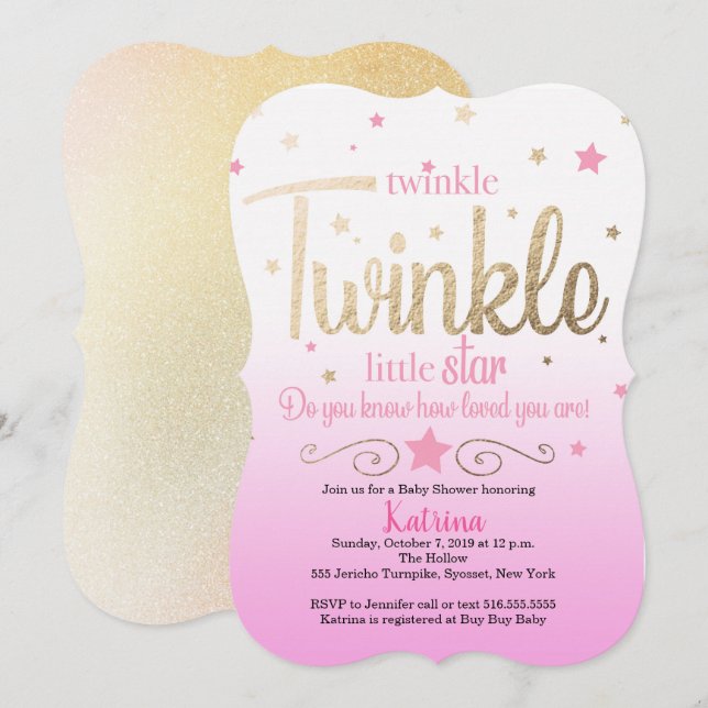 Twinkle Twinkle Little Star Baby Dusche Einladung (Vorne/Hinten)