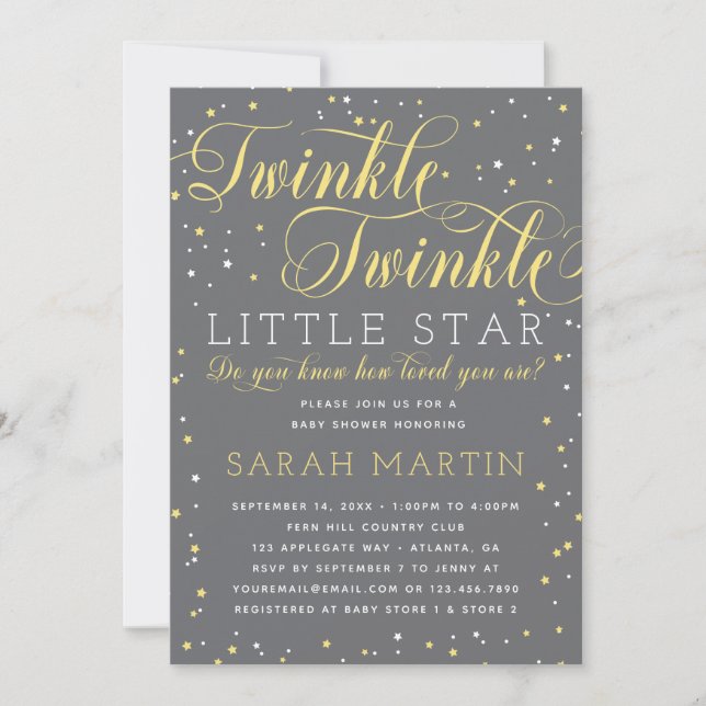 Twinkle Twinkle Little Star Baby Dusche Einladung (Vorderseite)