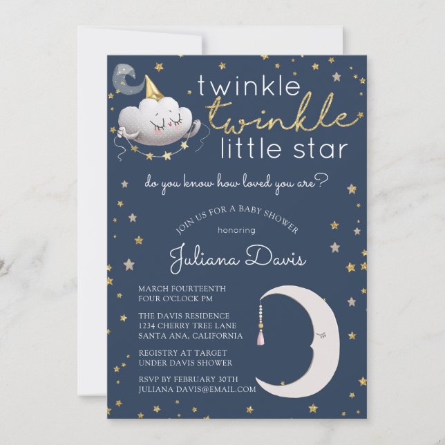 Twinkle Twinkle Little Star Baby Dusche Einladung (Vorderseite)