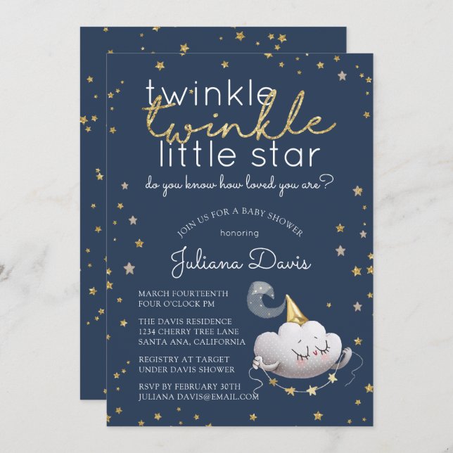 Twinkle Twinkle Little Star Baby Dusche Einladung (Vorne/Hinten)