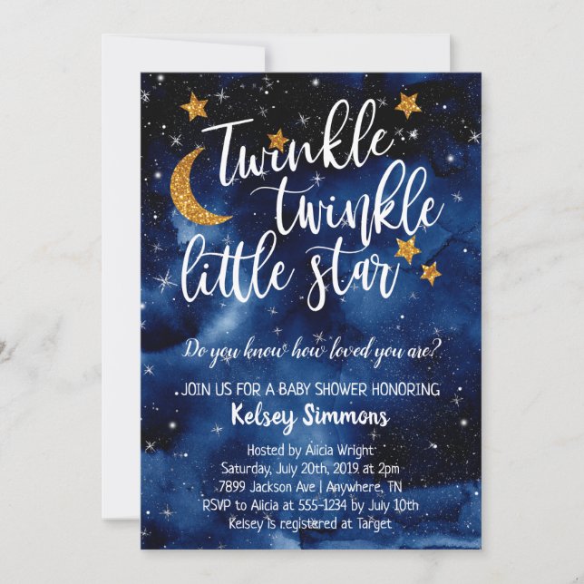 Twinkle Twinkle Little Star Baby Dusche Einladung (Vorderseite)