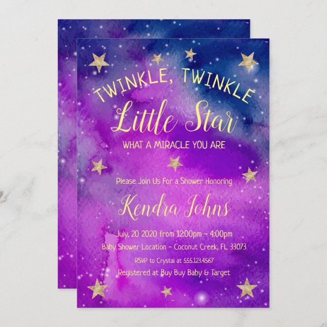 Twinkle Twinkle Little Star Baby Dusche Einladung (Vorne/Hinten)