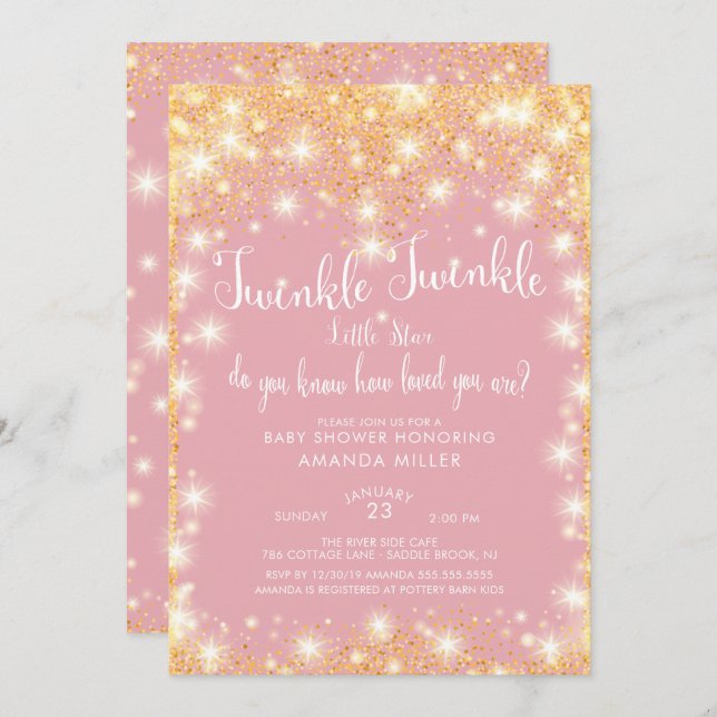 Twinkle Twinkle Little Star Baby Dusche Einladung (Vorne/Hinten)