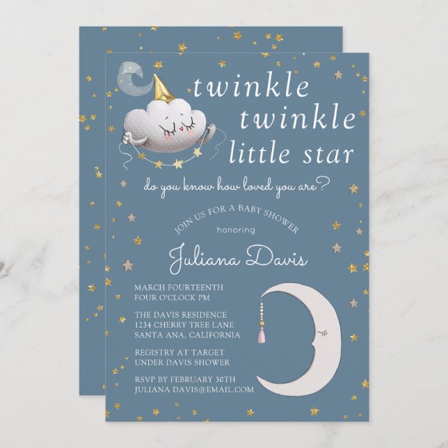 Twinkle Twinkle Little Star Baby Dusche Einladung (Vorne/Hinten)