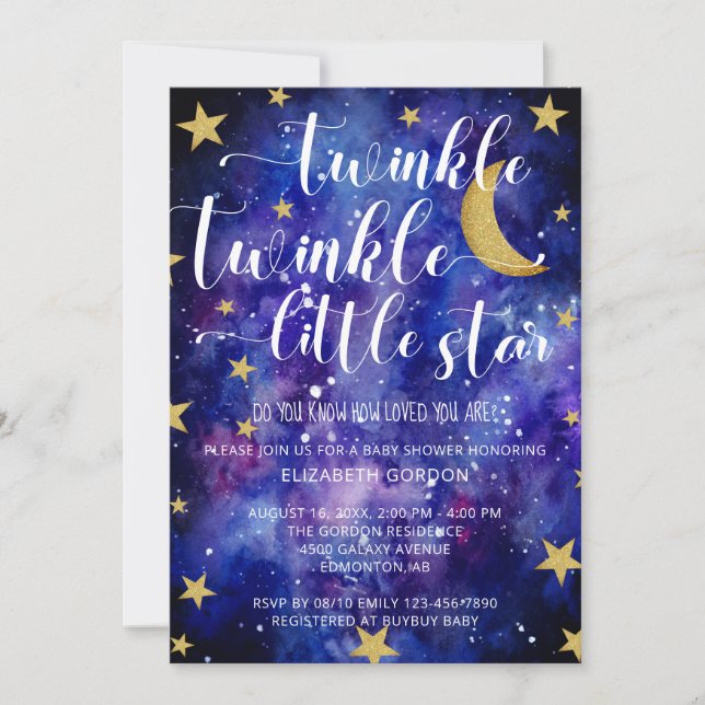 Twinkle Twinkle Little Star Baby Dusche Galaxy in Einladung (Vorderseite)