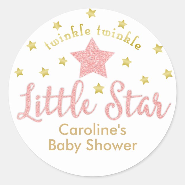 Twinkle Twinkle Little Star Baby Dusche Pink Gold Runder Aufkleber (Vorderseite)
