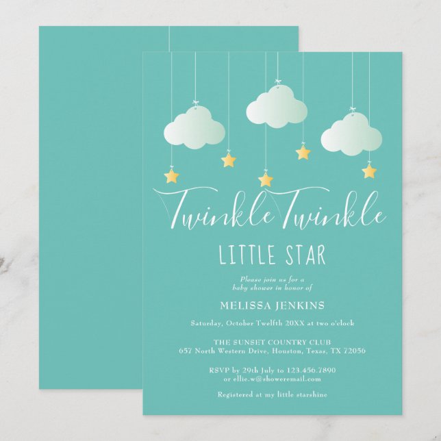 Twinkle Twinkle Little Star Baby Dusche / Sprinkle Einladung (Vorne/Hinten)