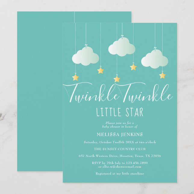 Twinkle Twinkle Little Star Baby Dusche / Sprinkle Einladung (Vorne/Hinten)