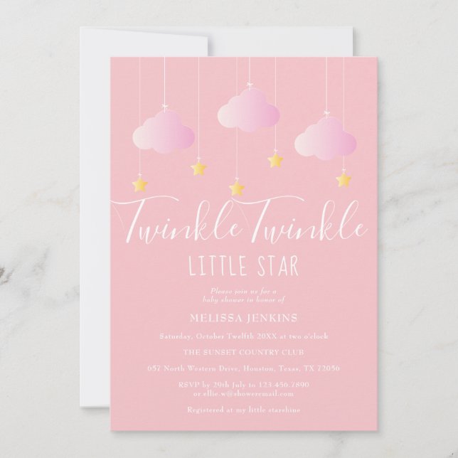 Twinkle Twinkle Little Star Baby Girl Dusche Pink Einladung (Vorderseite)