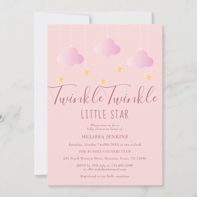 Twinkle Twinkle Little Star Baby Girl Dusche Pink Einladung (Vorderseite)