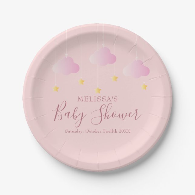 Twinkle Twinkle Little Star Baby Shower Girl Pink Pappteller (Vorderseite)