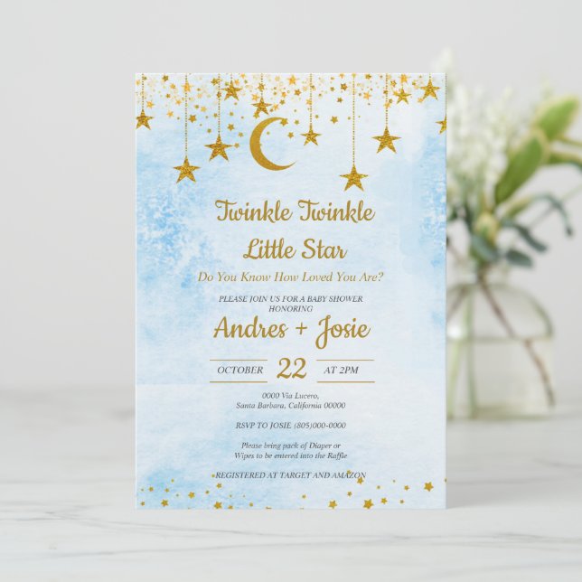Twinkle Twinkle Little Star Baby Shower Invitation Einladung (Stehend Vorderseite)
