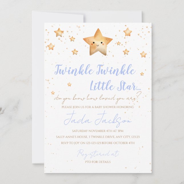 Twinkle Twinkle Little Star Baby Shower Invitation Einladung (Vorderseite)