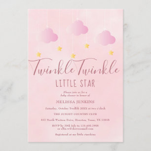 Twinkle Twinkle Little Star Baby Shower Mädchen Ro Einladung