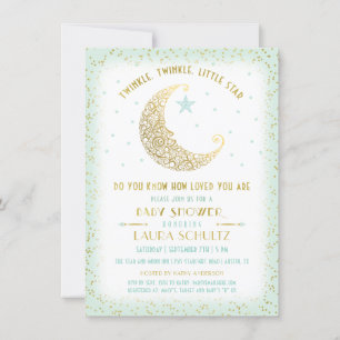 Twinkle Twinkle Little Star Baby Shower Mint Gold Einladung