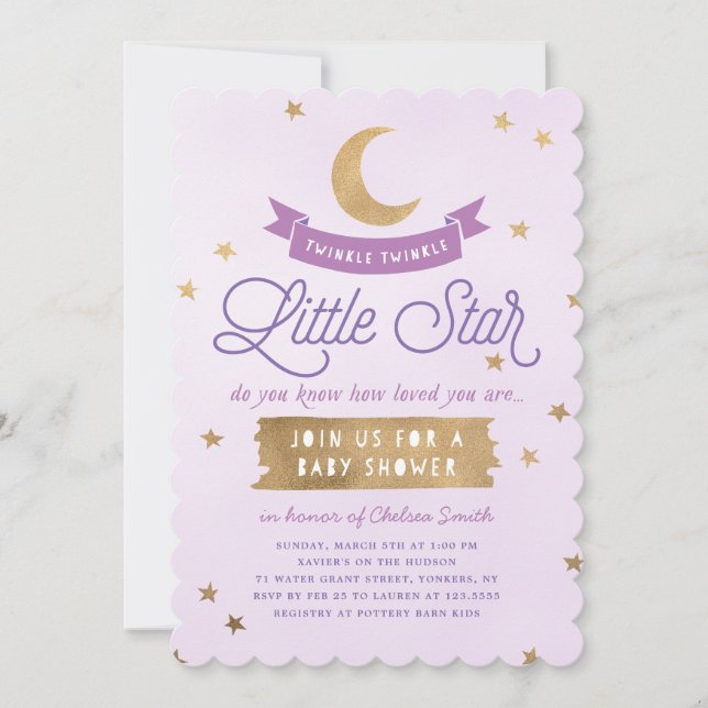 Twinkle Twinkle Little Star| Babydusche| Lila Einladung (Vorderseite)