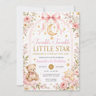 Twinkle Twinkle Little Star Bär 1. Geburtstag Einladung